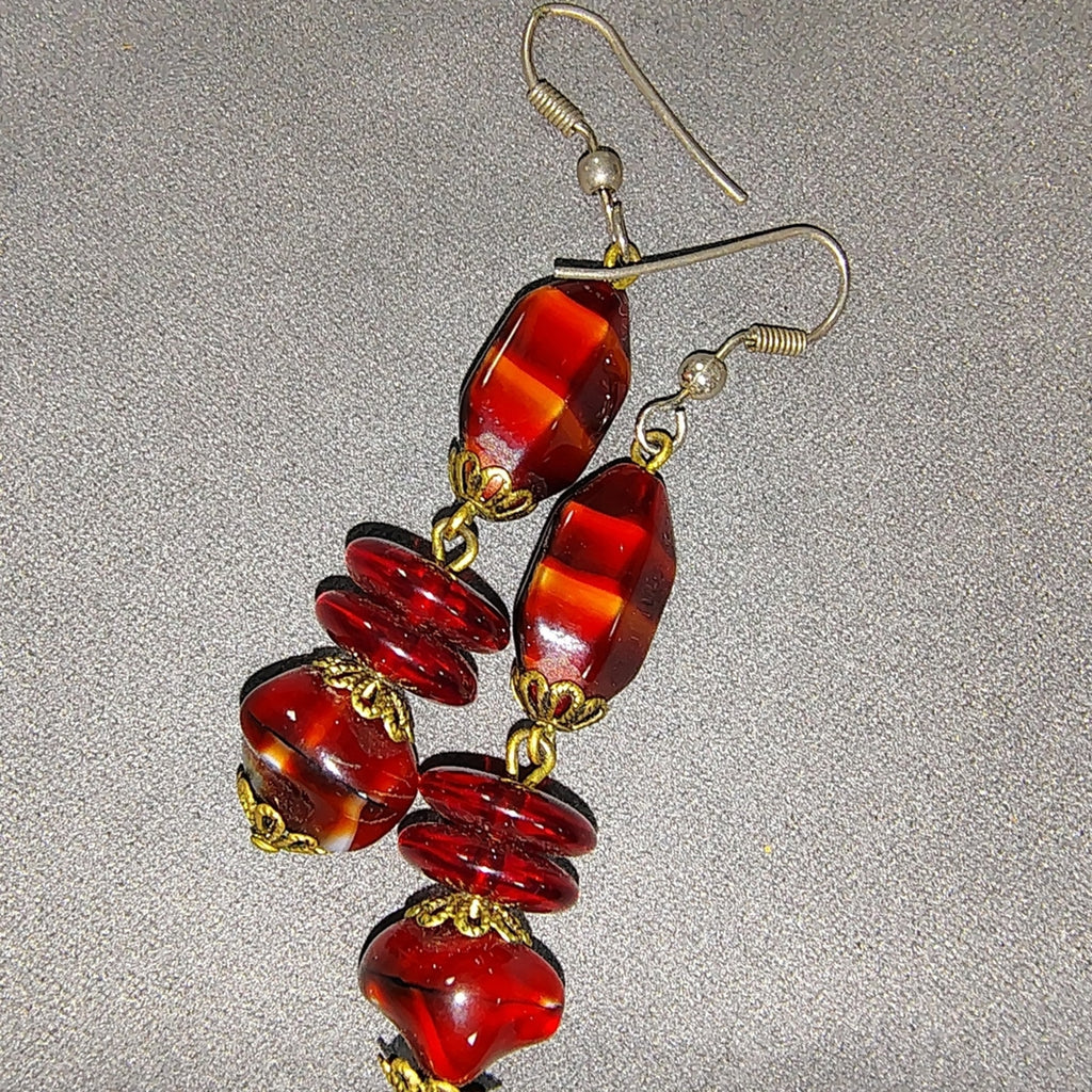 Vintage Chic Red and Gold Beaded Earrings