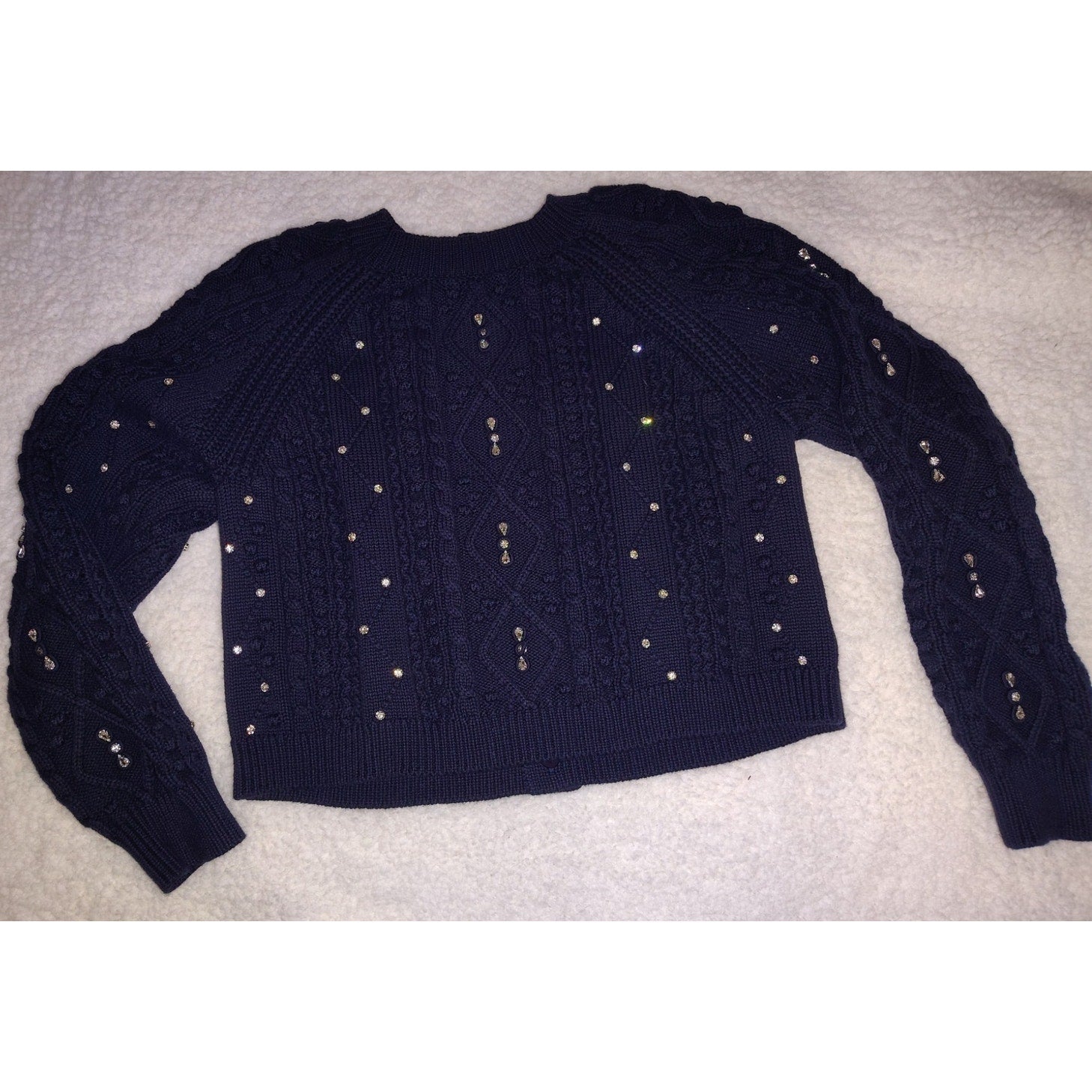Kathie K Cableknit sweater with gorgeous rhinestone detailing!  Sz S