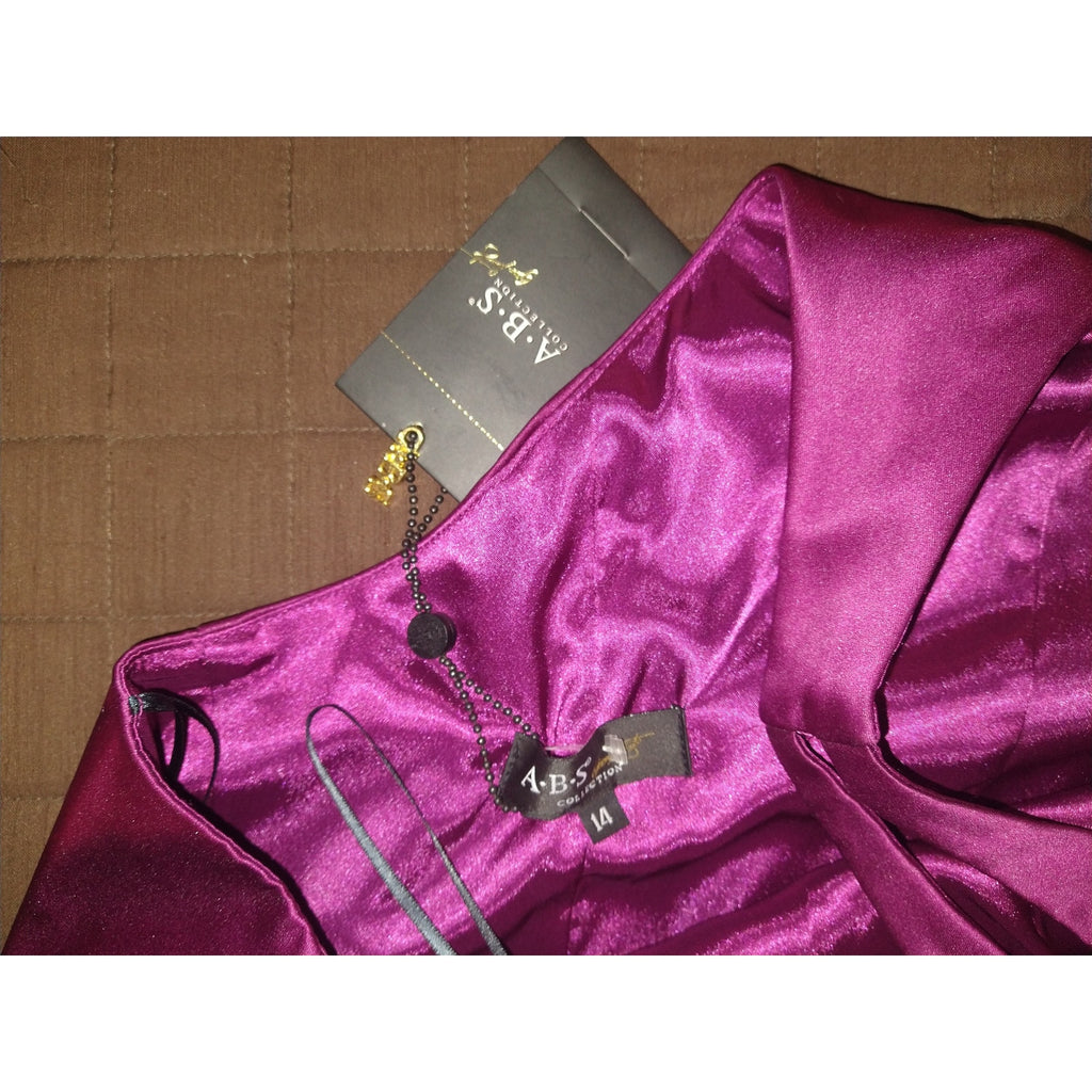 NWT ABS One Shoulder Plum Satin Mini dress SZ 14
