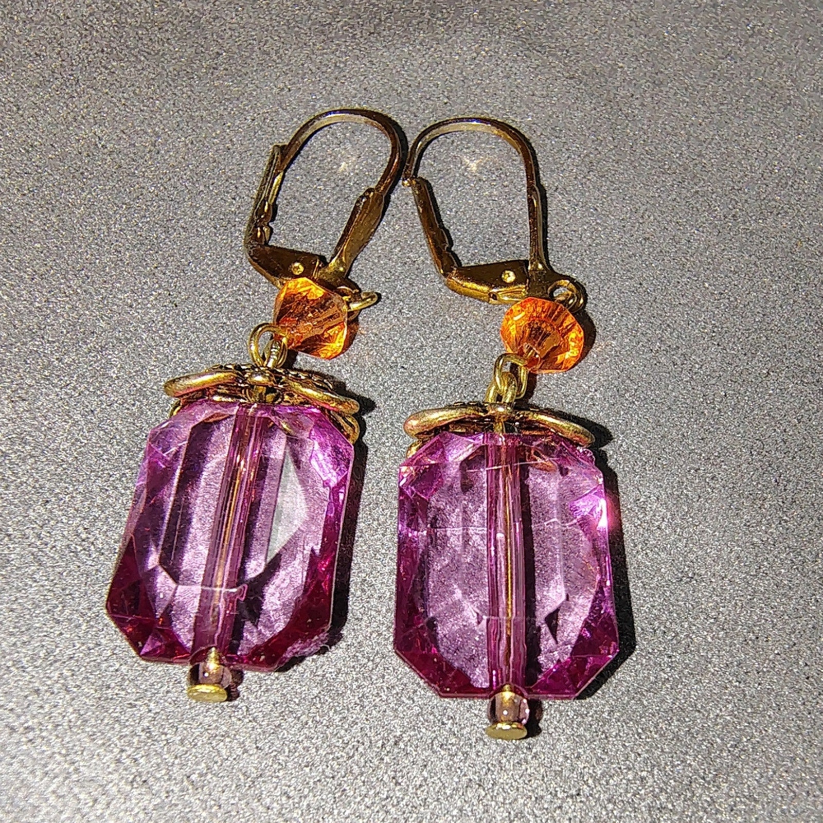 Vintage Pink & Orange Crystal Drop Earrings