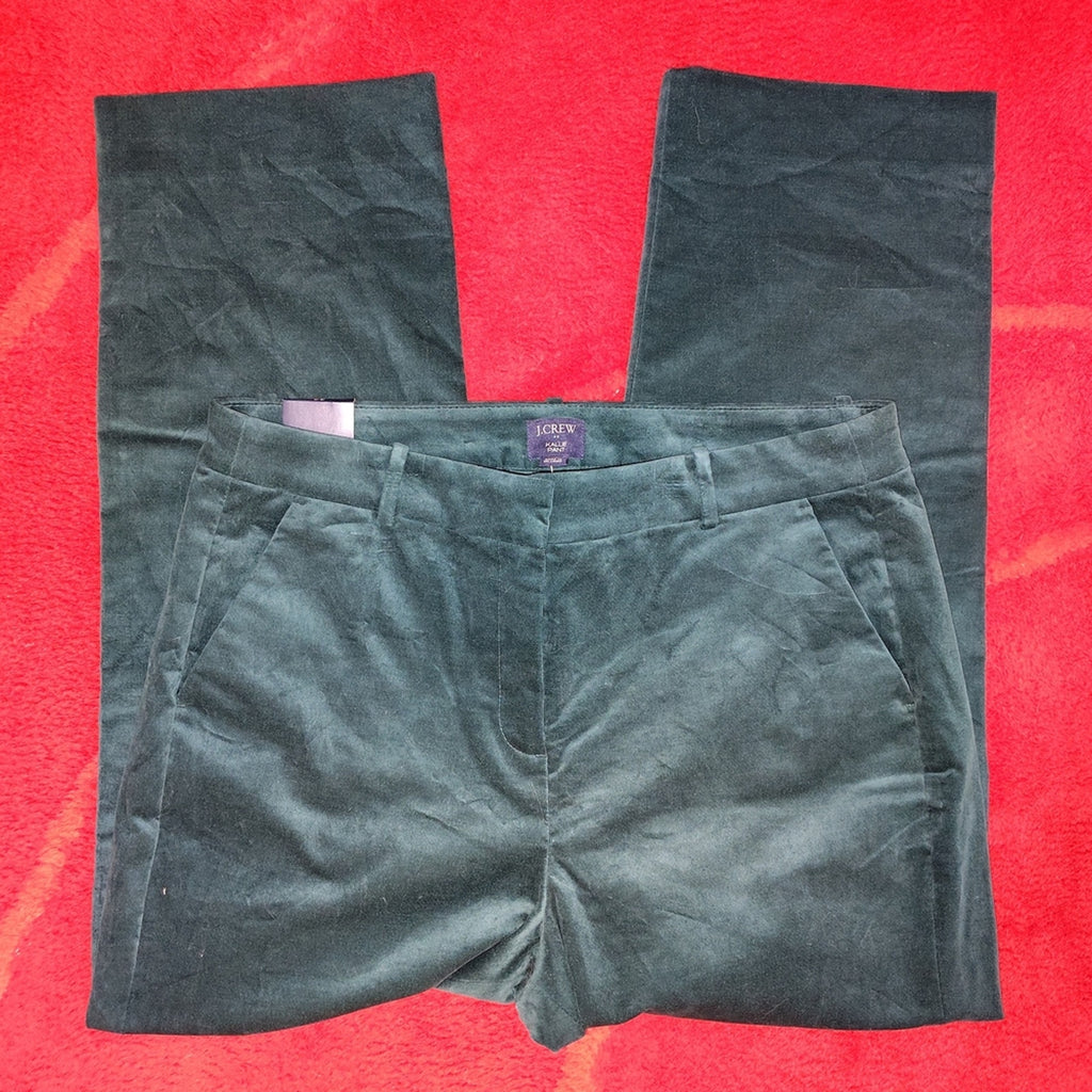 J. Crew Lush Green Velour Straight Leg Pants Sz 14 NWT