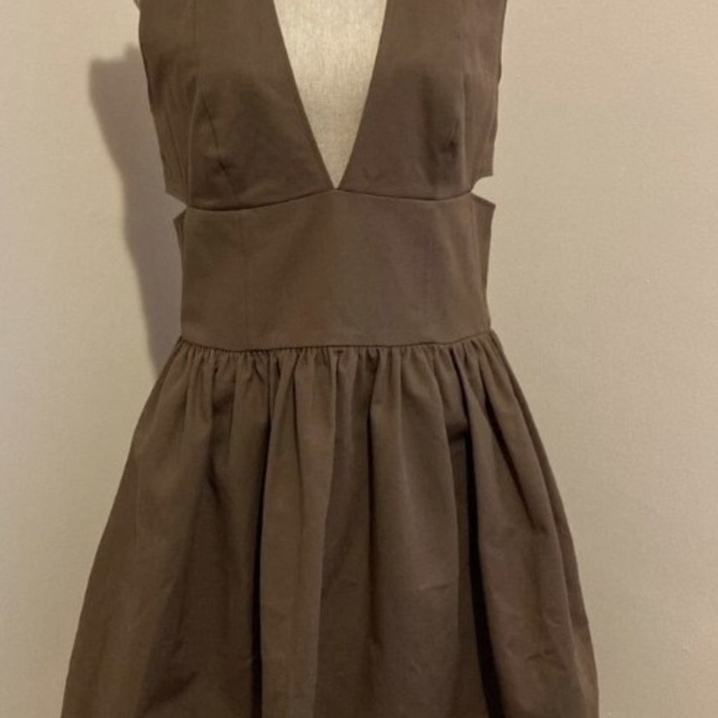 Banana Republic Anisa Deep V-Neck Brown Mini Dress Sz 14T