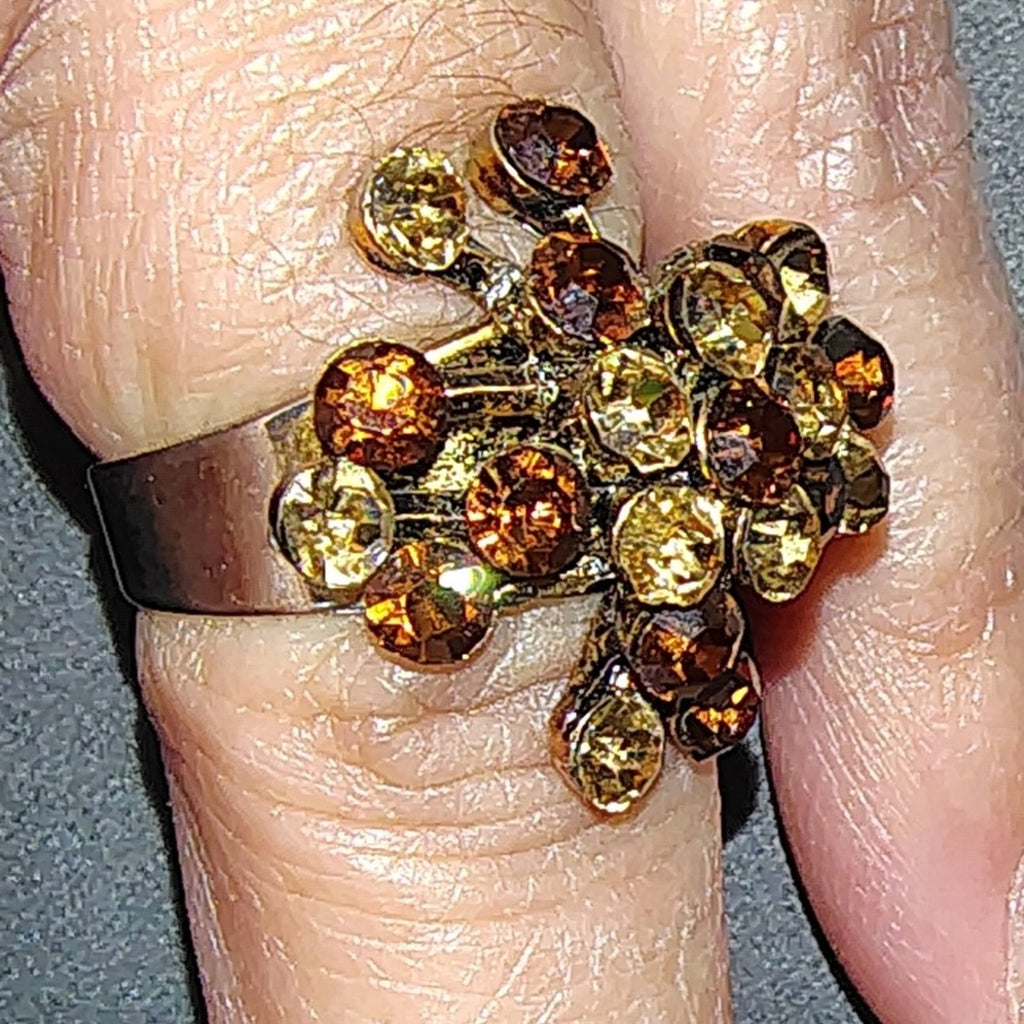 Vintage Elegant Gold and Brown Cluster Ring - adjustable