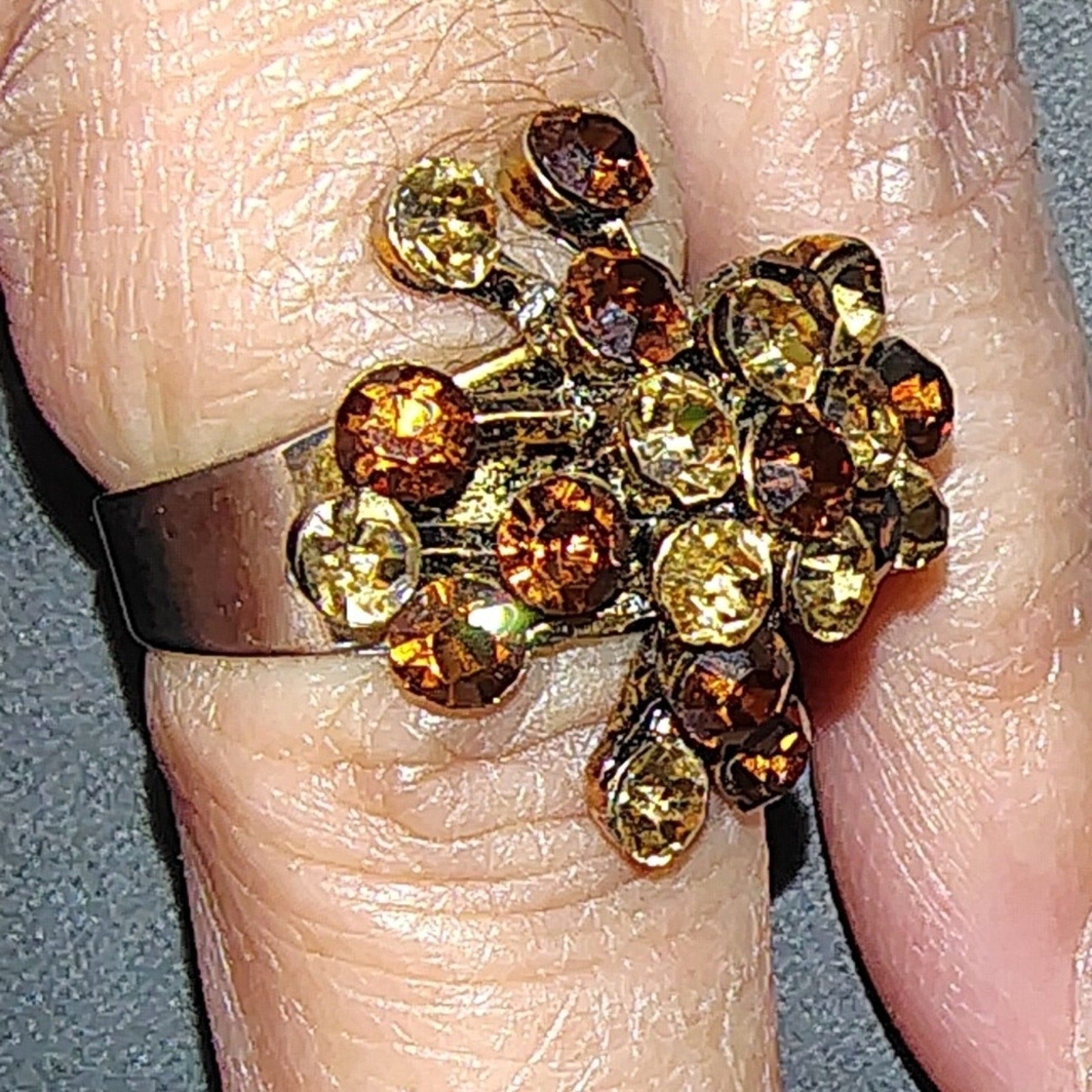 Vintage Elegant Gold and Brown Cluster Ring - adjustable