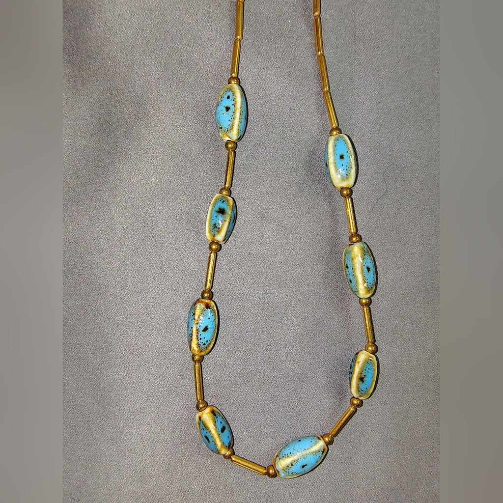 Gold-Tone Necklace & Earrings Set with Turquoise Blue Beads
