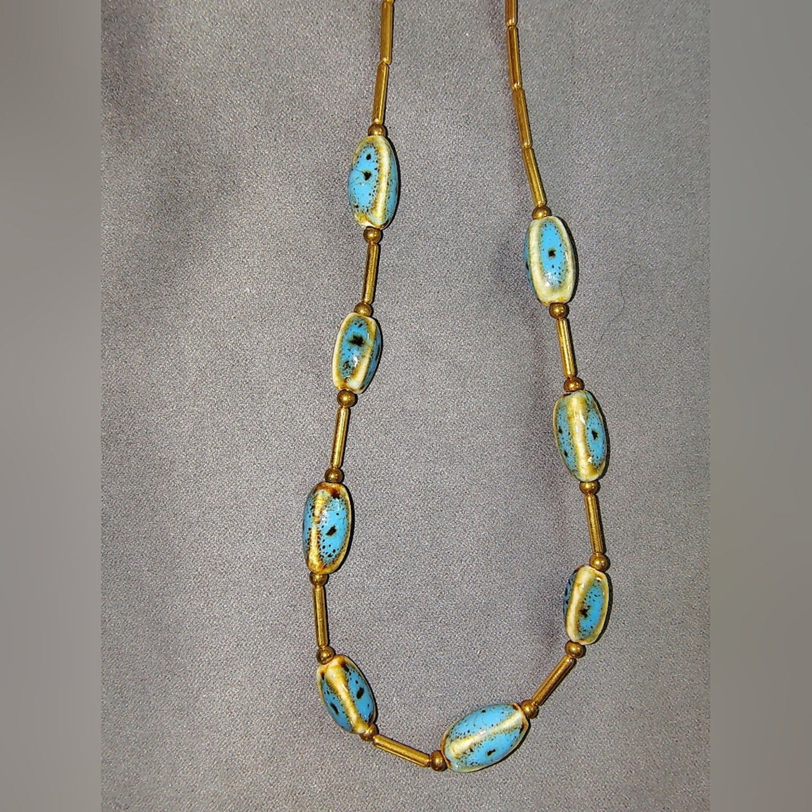 Gold-Tone Necklace & Earrings Set with Turquoise Blue Beads