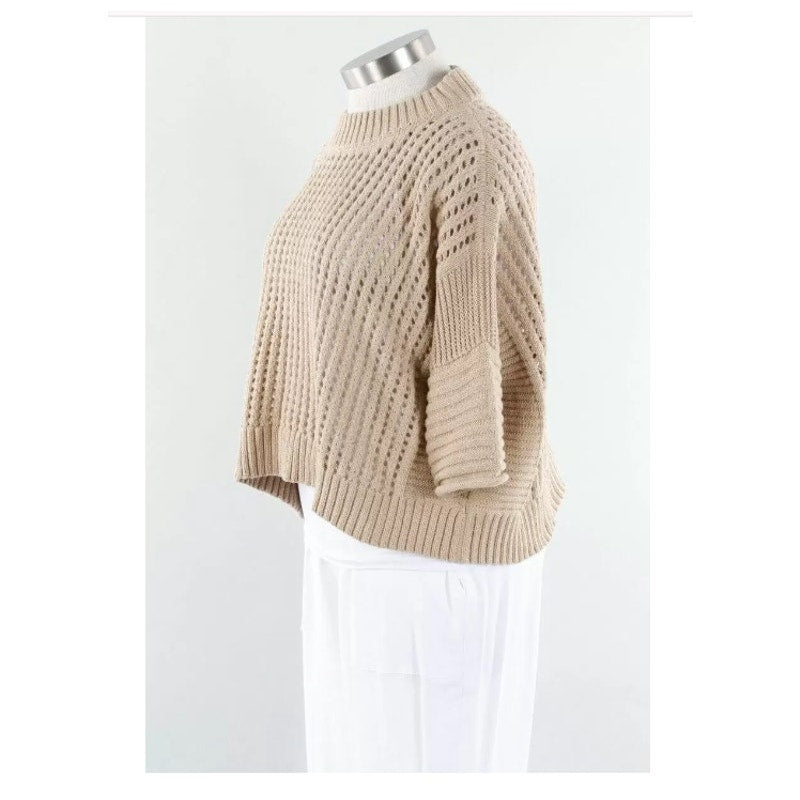 Planet By Lauren G Pima Cotton Crop Fisherman Crewneck Sweater OS