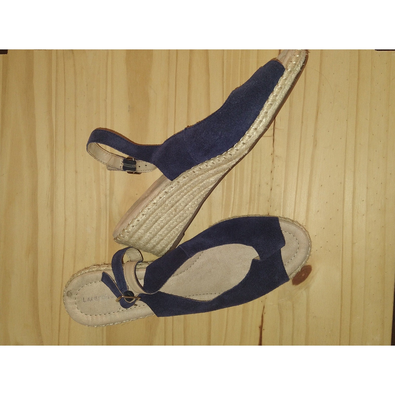 Lands End Blue Bast suede sling backs espadrilles Sz 10
