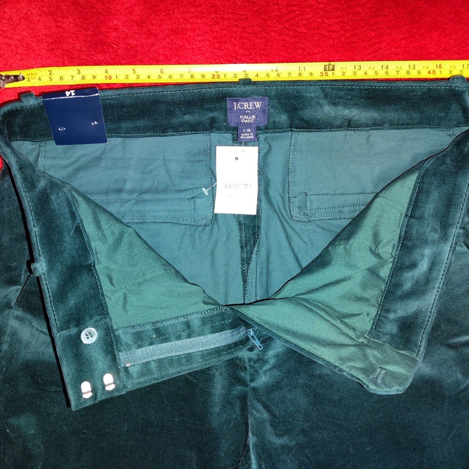 J. Crew Lush Green Velour Straight Leg Pants Sz 14 NWT