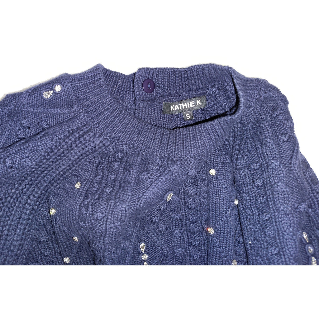 Kathie K Cableknit sweater with gorgeous rhinestone detailing!  Sz S