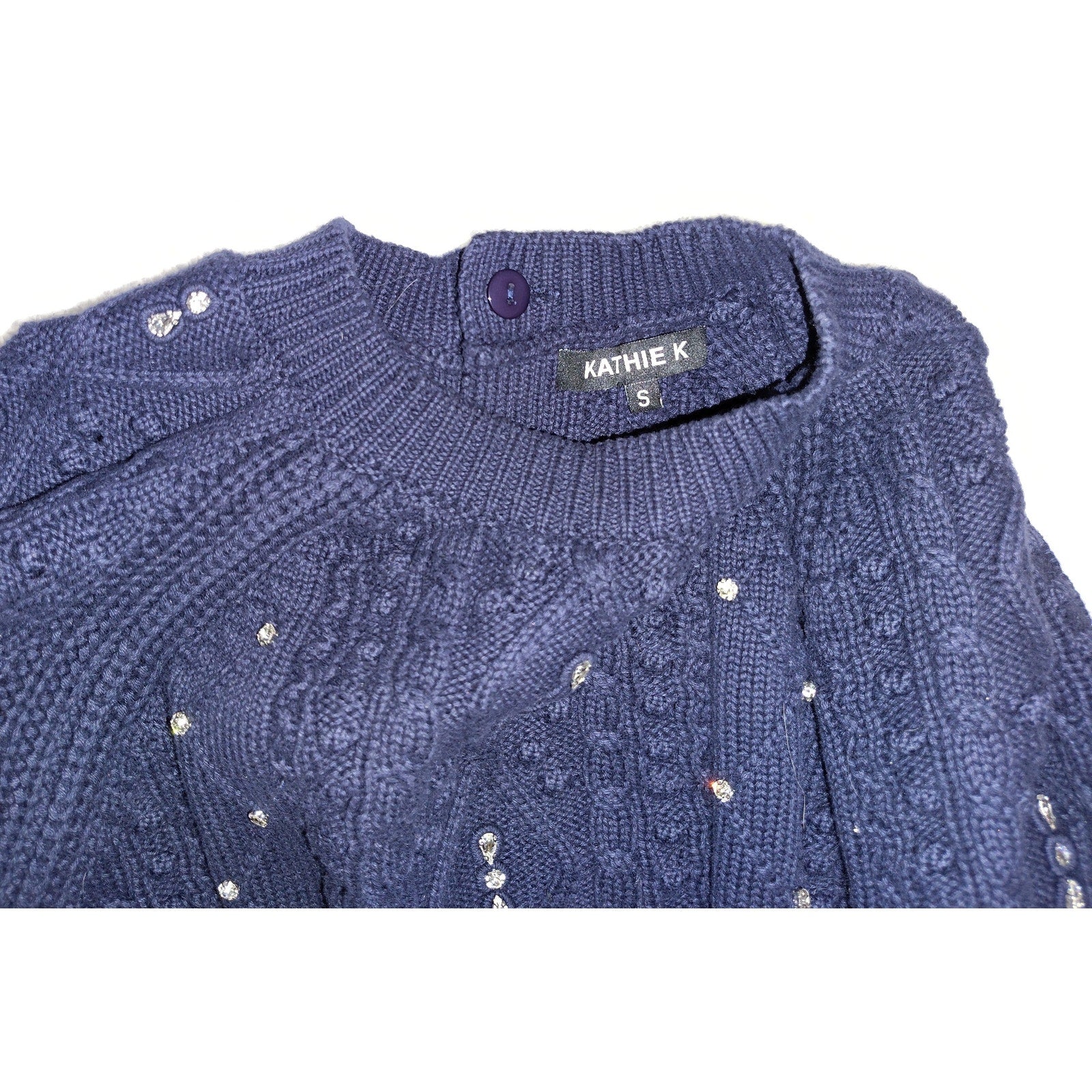 Kathie K Cableknit sweater with gorgeous rhinestone detailing!  Sz S