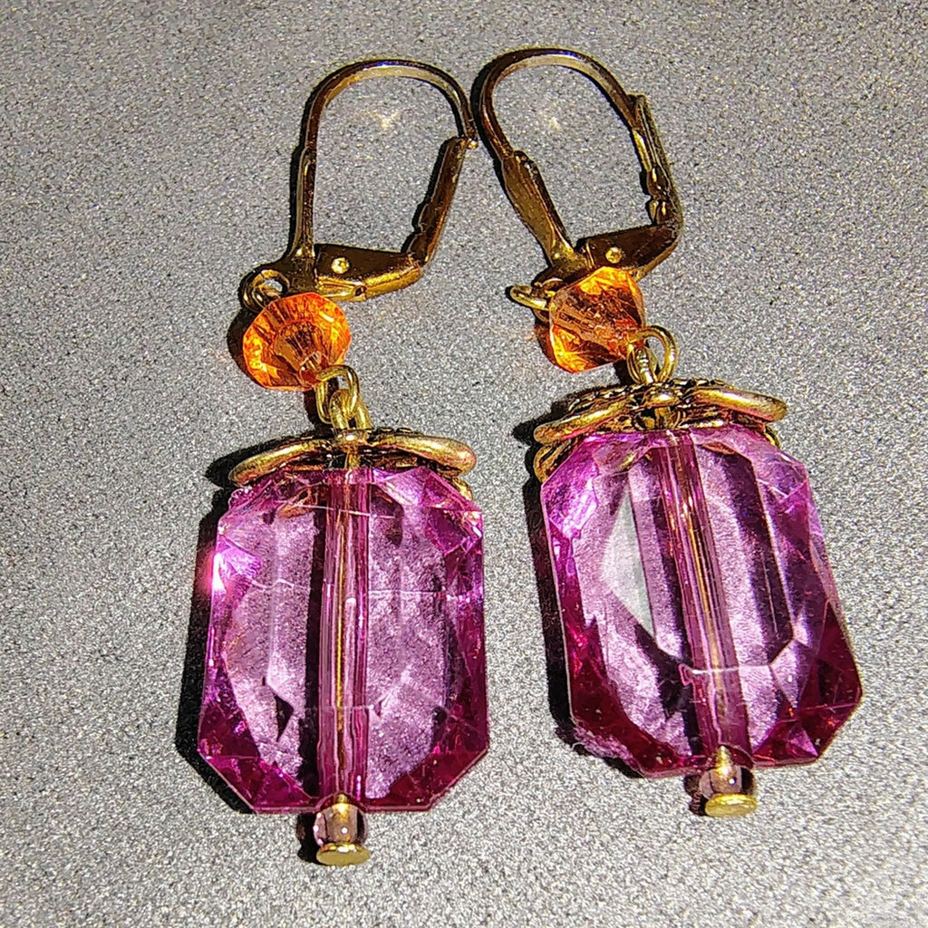 Vintage Pink & Orange Crystal Drop Earrings