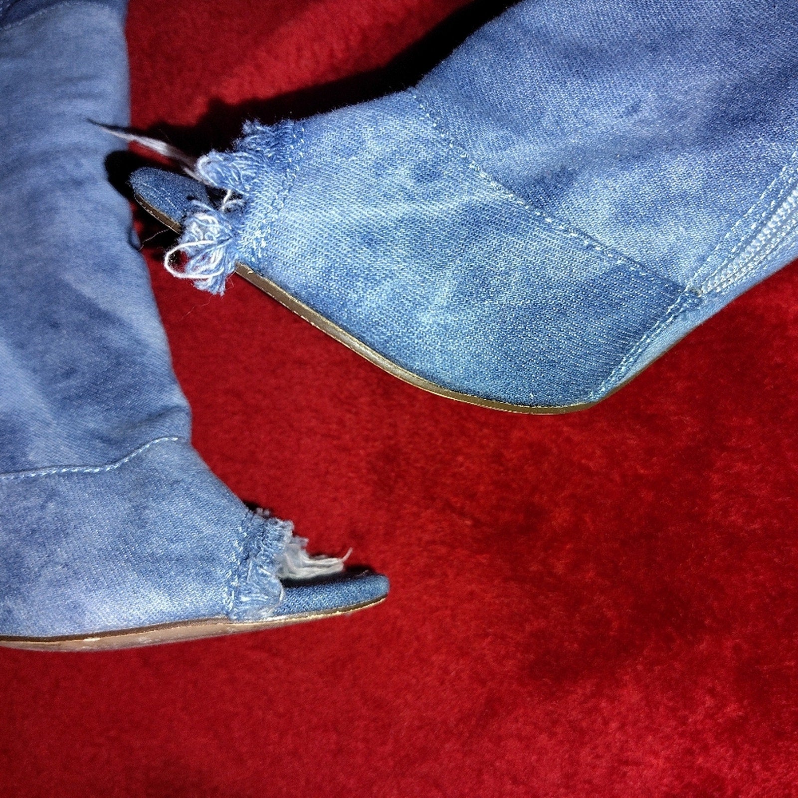 Denim Over-the-Knee Peep-Toe Stiletto Boots - Light Blue Sz 8.5