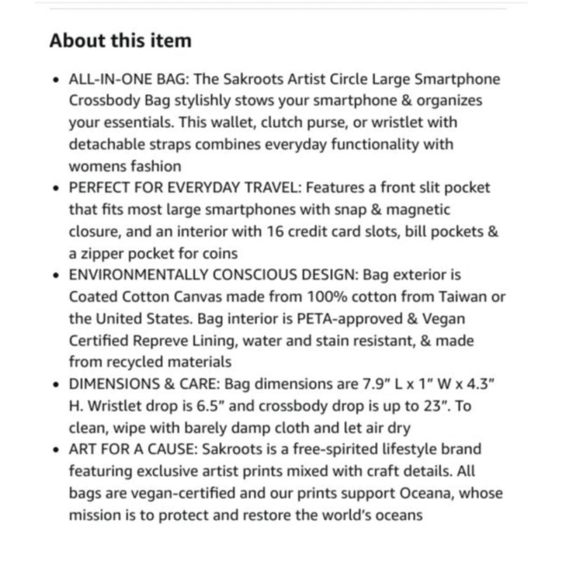 Sakroots Artists circle Lrg Smart Phone crossbody All in 1