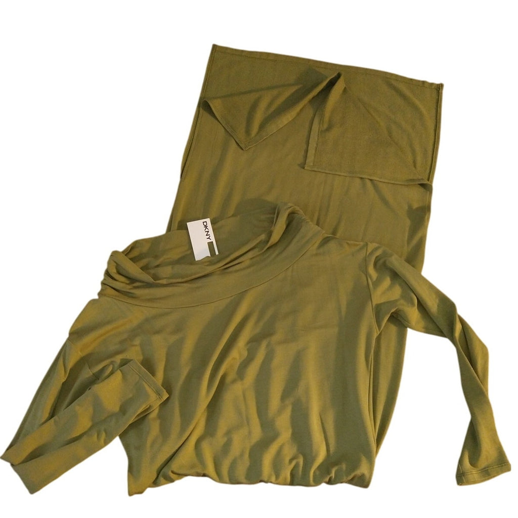 DKNY PUR cowl neck Midi Green Dress SZ M
