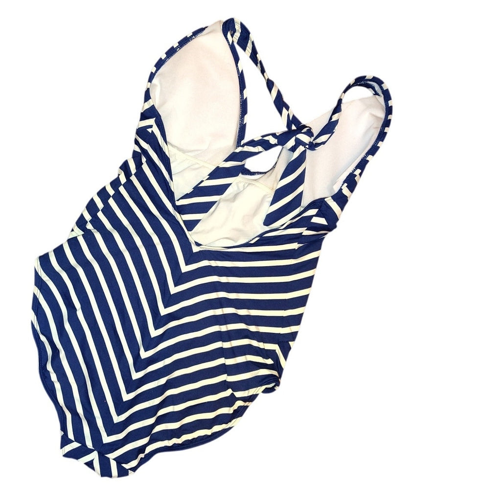 Lauren EUC Lowcut Swimsuit Blue & White Stripes SZ L