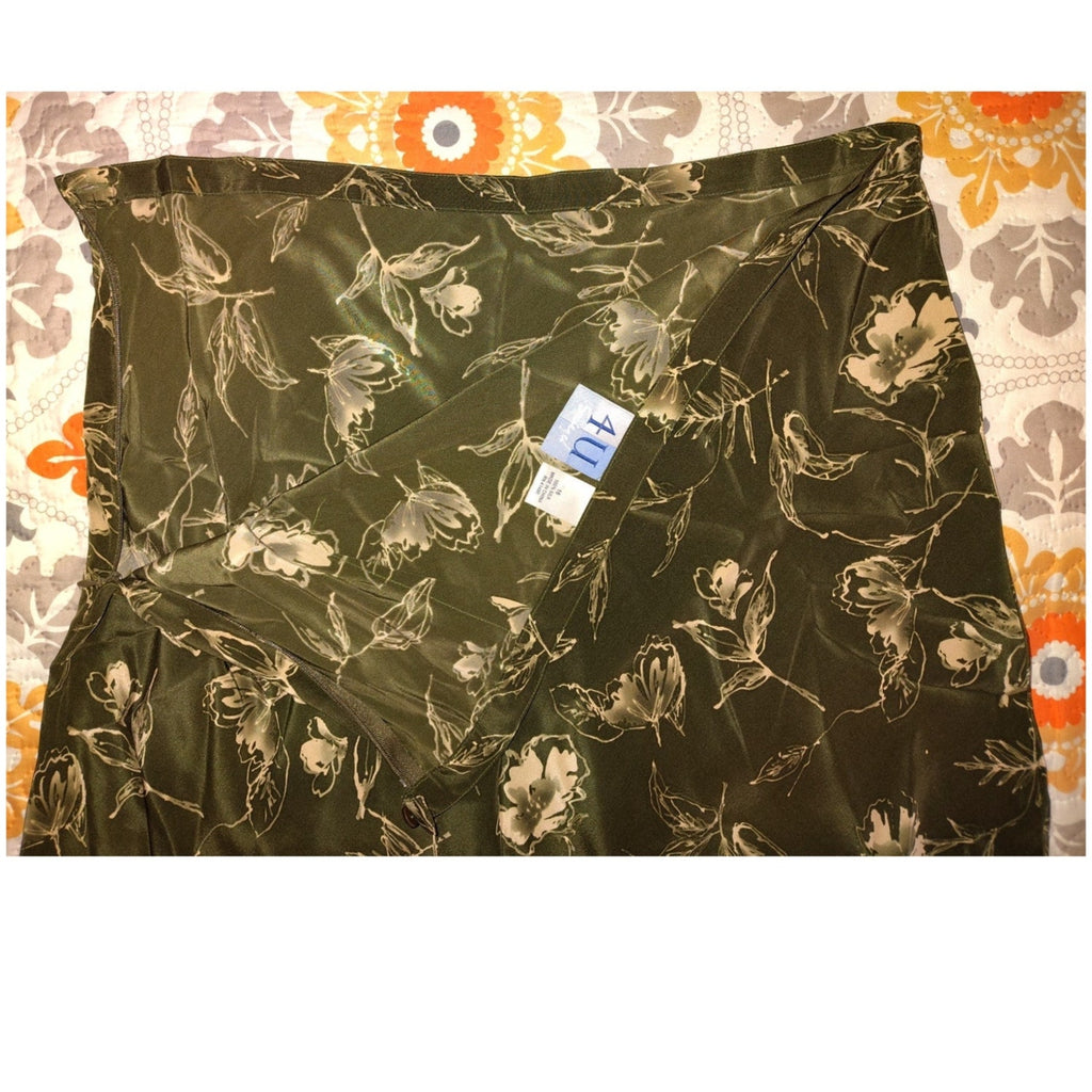 Vintage Green Silk Maxi Skirt NWOT SZ 16