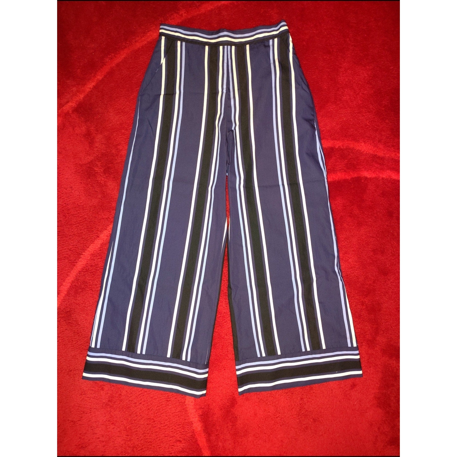 Pearl By Lela Rose Lynn Striped Wide-Leg Pants Sz 2