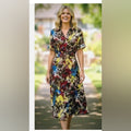 Vintage 100% Linen Floral Midi Dress Sz 18 W