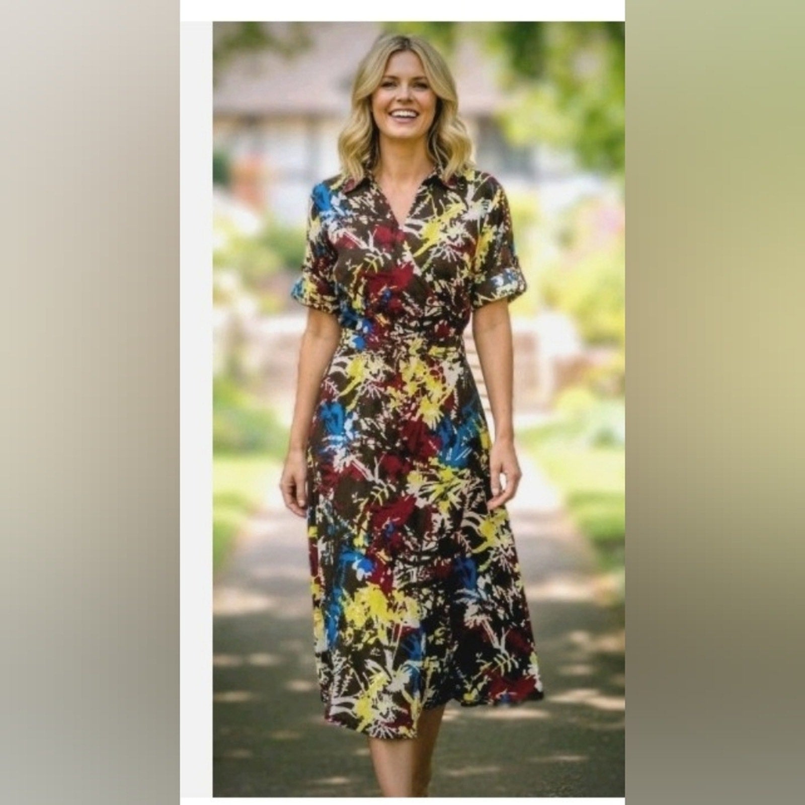 Vintage 100% Linen Floral Midi Dress Sz 18 W