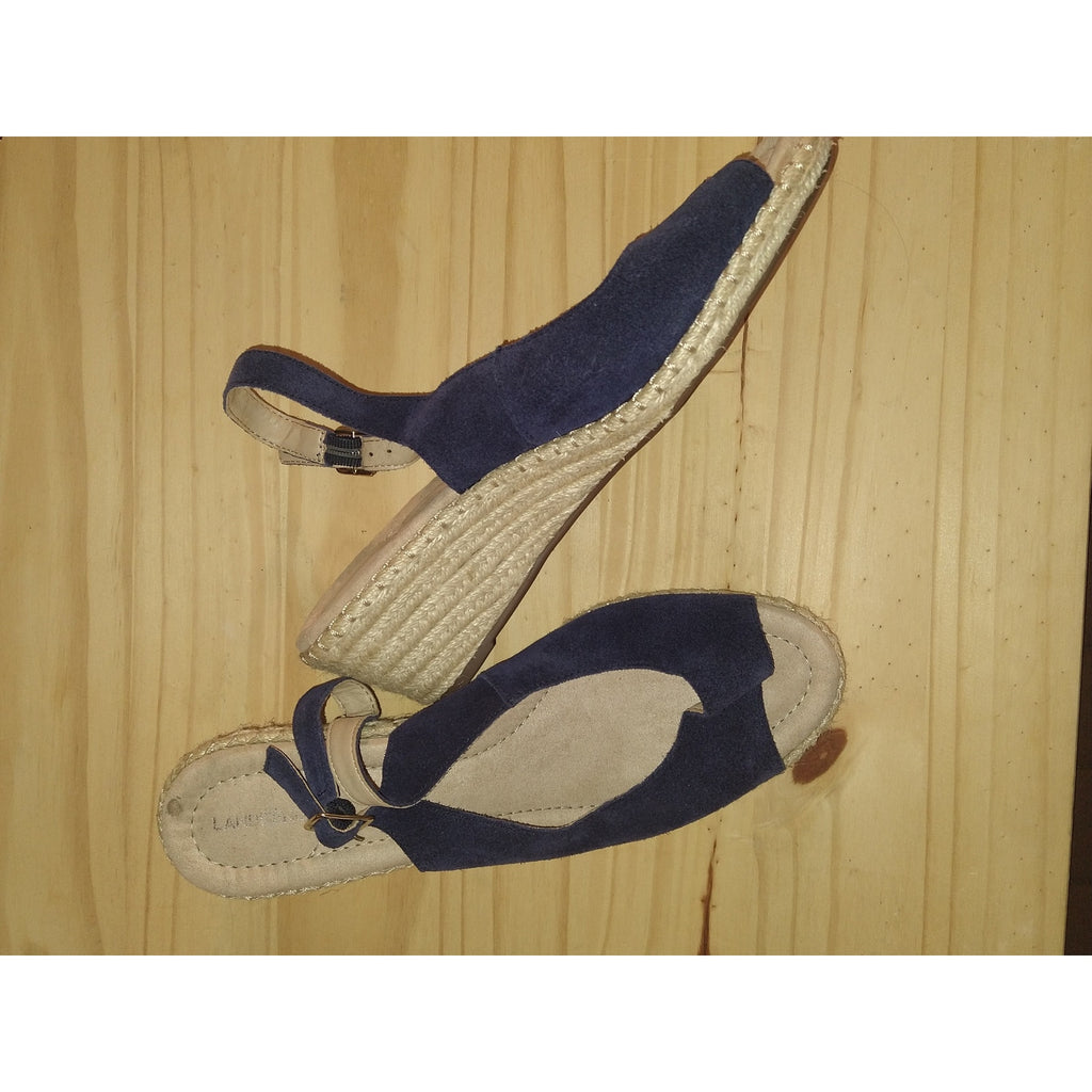 Lands End Blue Bast suede sling backs espadrilles Sz 10