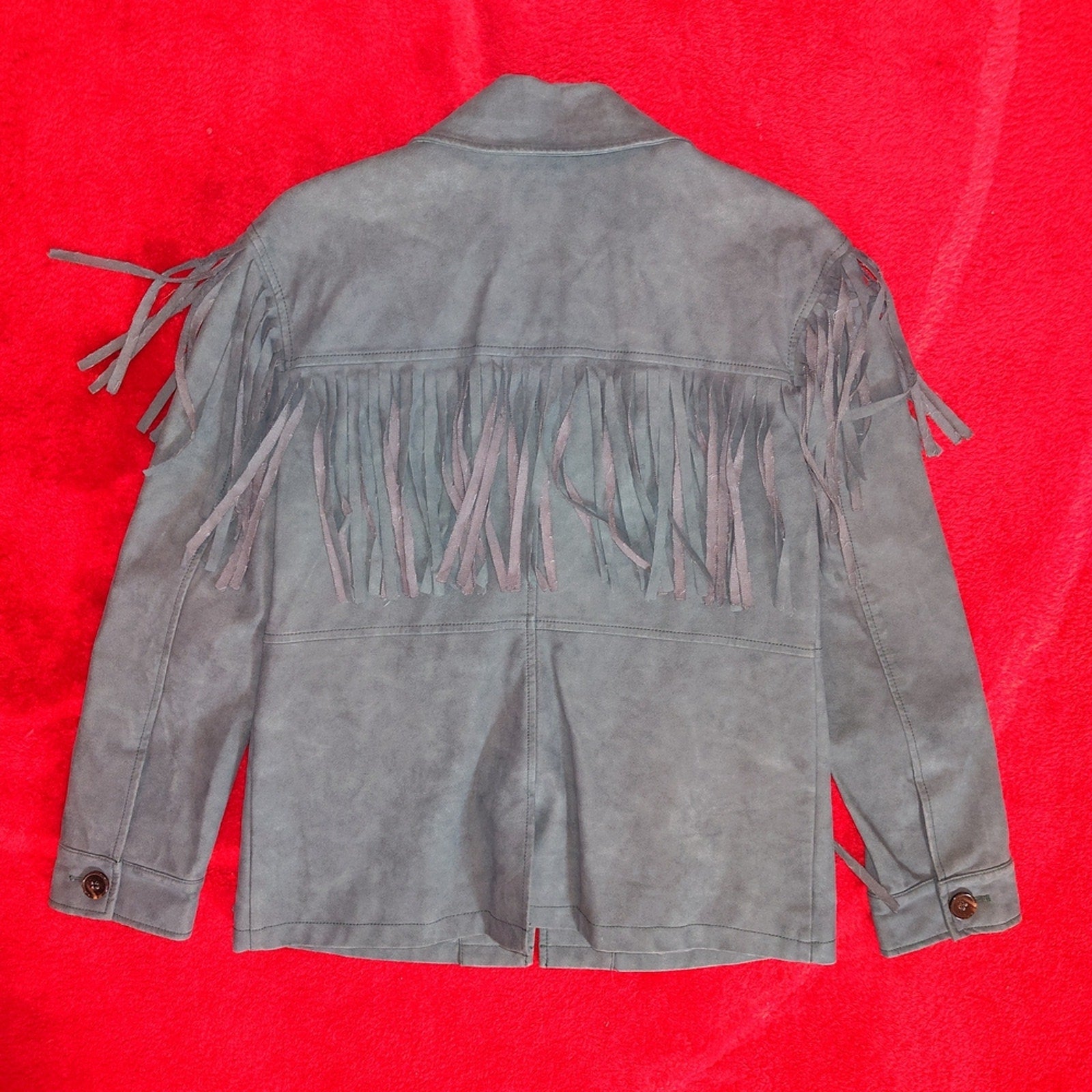 Urban Outfitters Green Faux Suede Fringe Shirt Jacket S