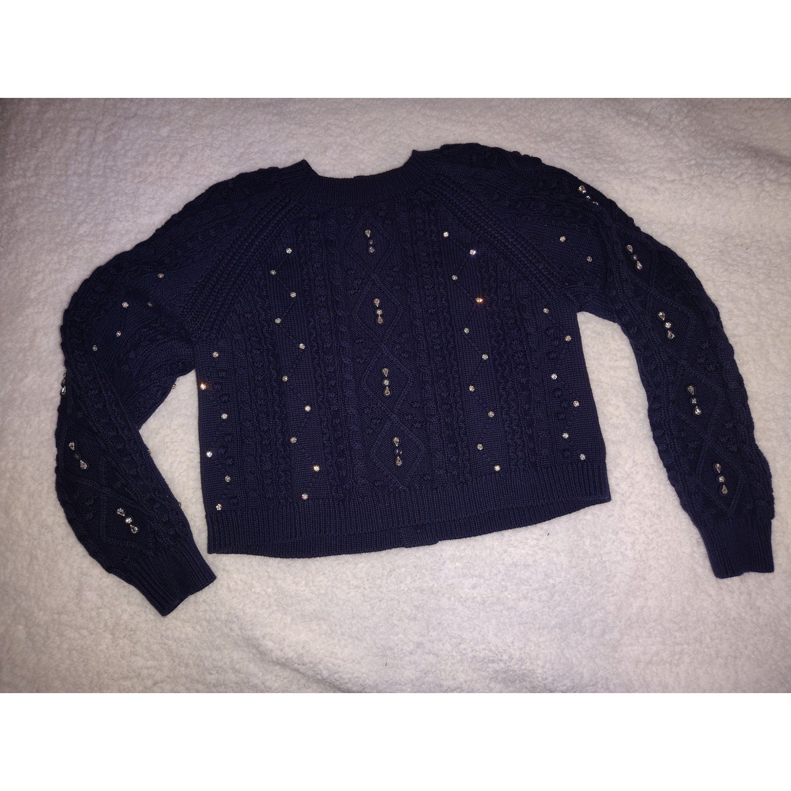 Kathie K Cableknit sweater with gorgeous rhinestone detailing!  Sz S