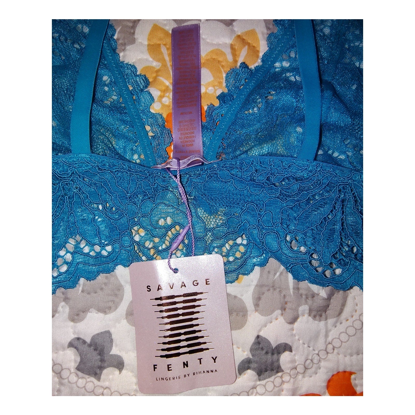 Fenty Teal Jeweled Lace Bra Sz M
