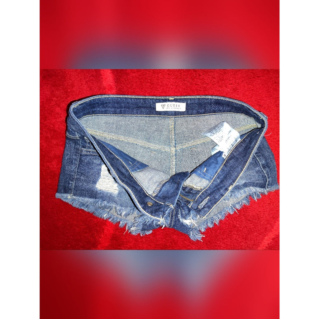 GUESS Blue Distressed Frayed Denim Shorts Sz 25