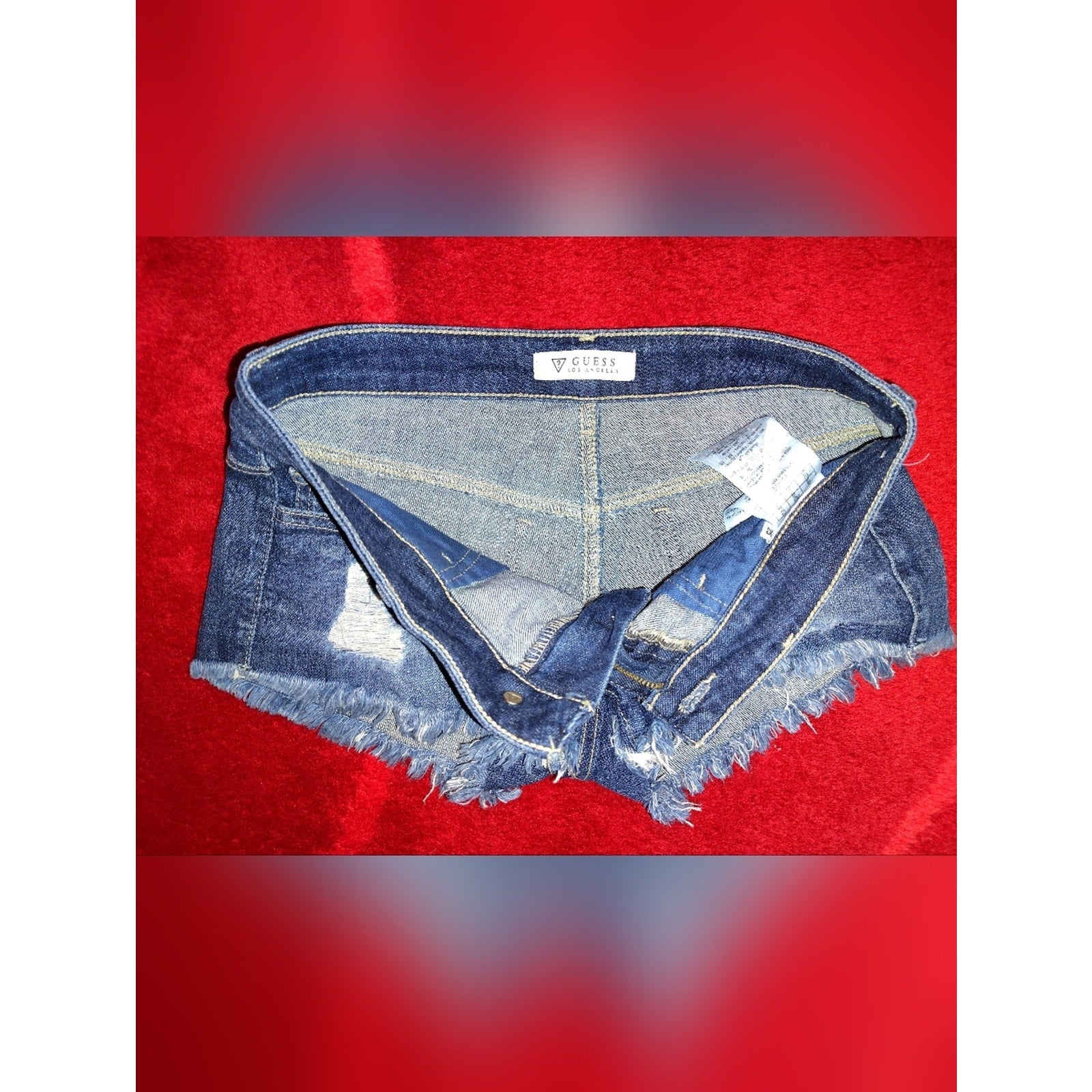 GUESS Blue Distressed Frayed Denim Shorts Sz 25