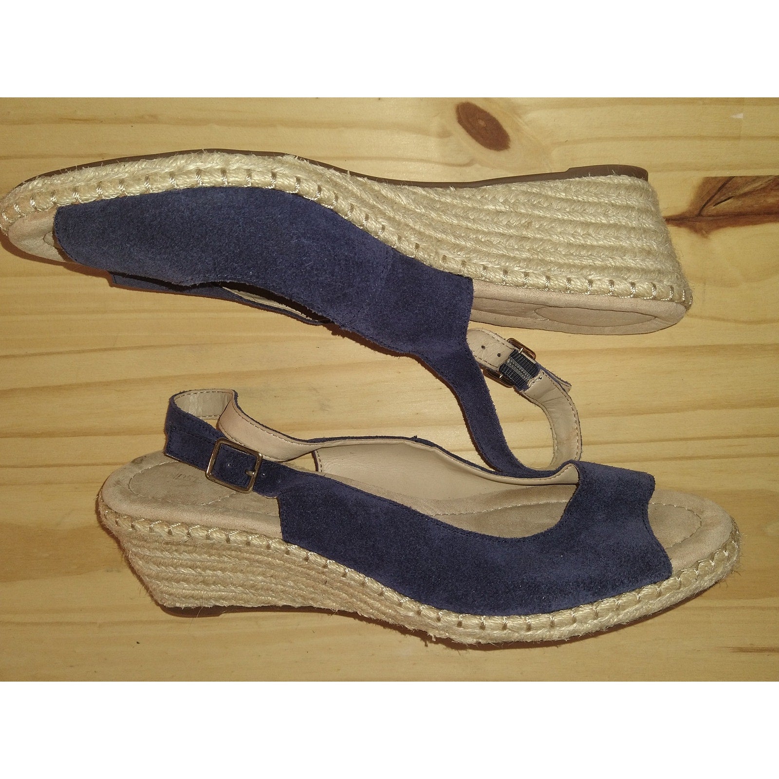 Lands End Blue Bast suede sling backs espadrilles Sz 10
