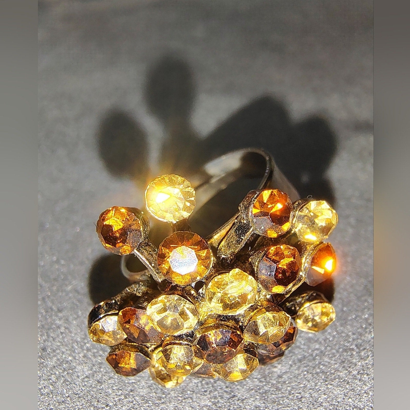 Vintage Elegant Gold and Brown Cluster Ring - adjustable