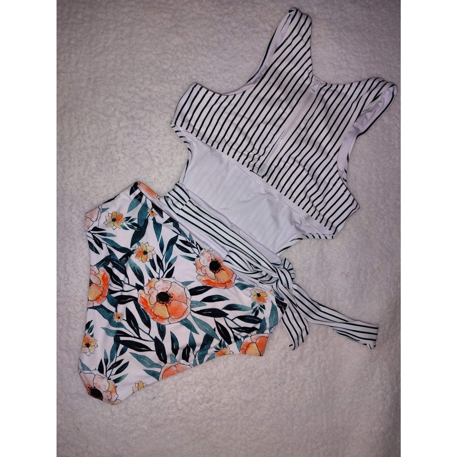 Cupshe Miss U Poppy Print Monokini Stripes and Floral Sz S NWOT