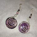 Handmade Wire Swirl & Glass Earrings In Purple