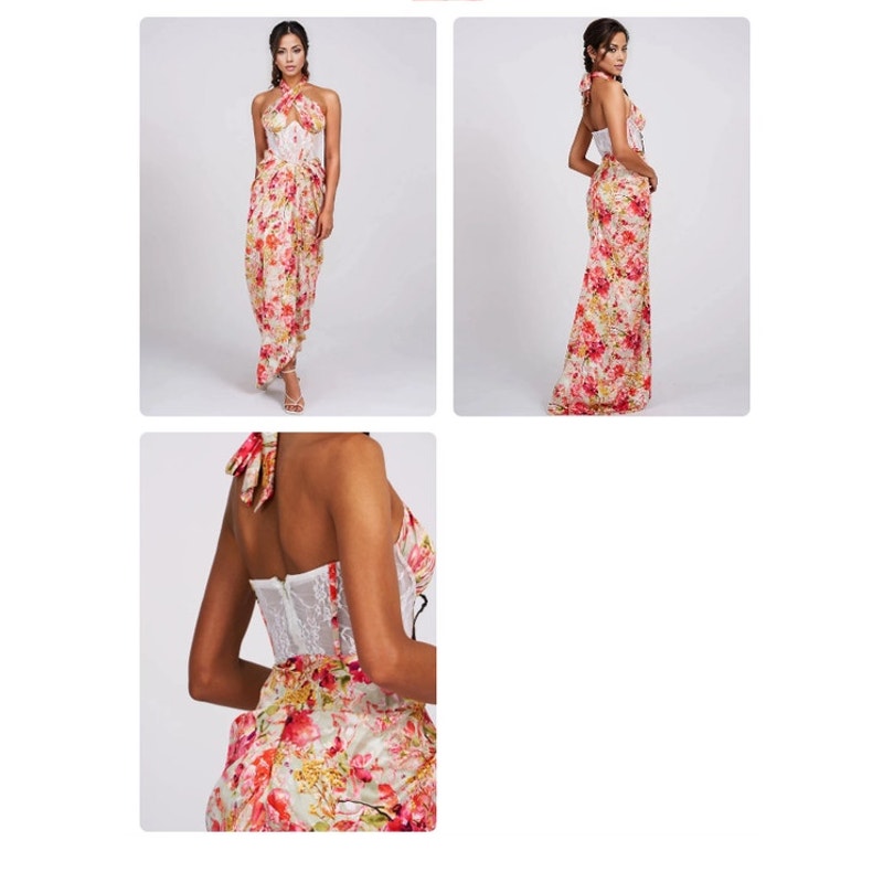 Miss Circle Zarina Floral Lace Corset Satin Dress Sz M NWT