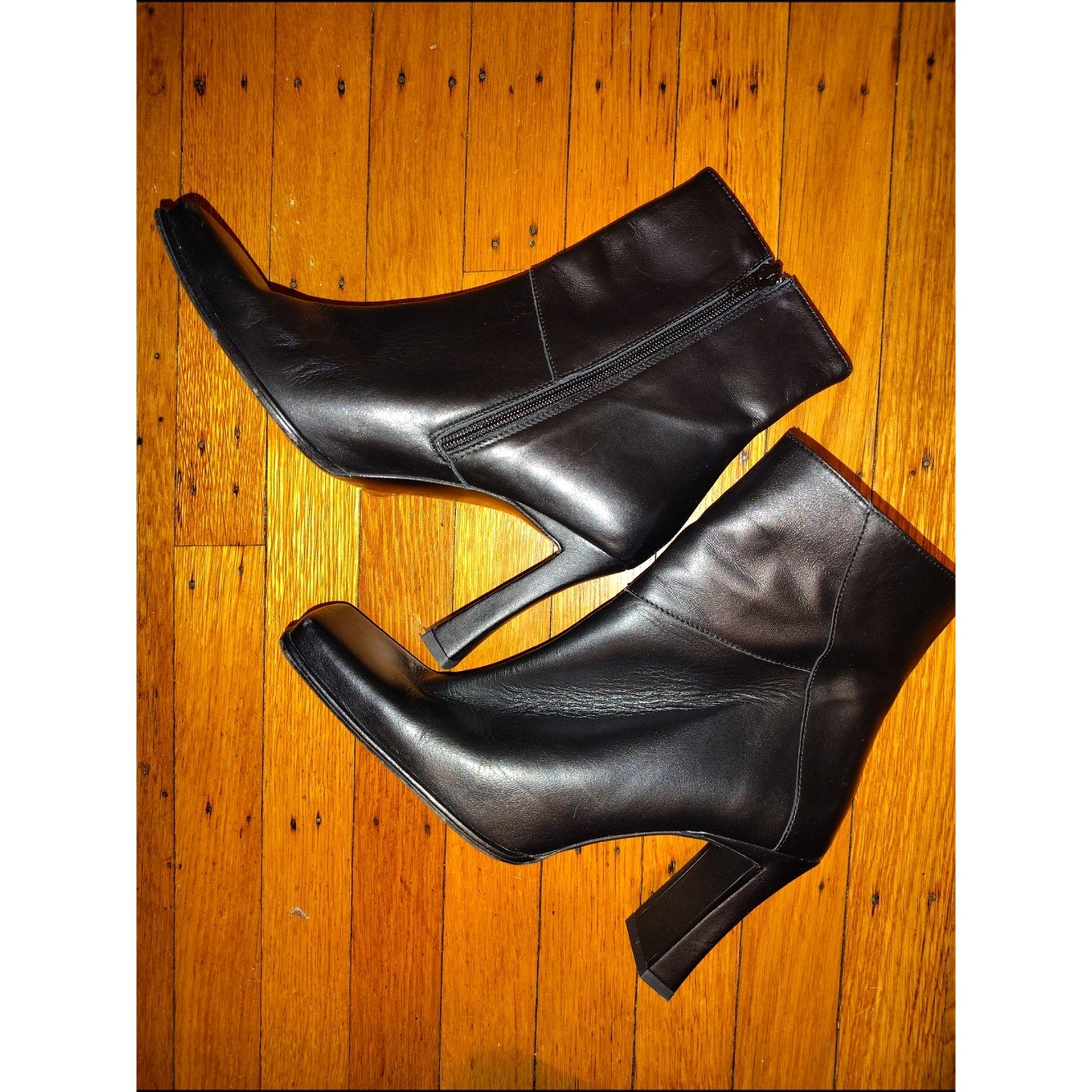 Mango Black Leather Square-Toe Ankle Booties Sz 39