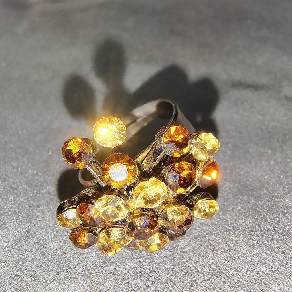 Vintage Elegant Gold and Brown Cluster Ring - adjustable