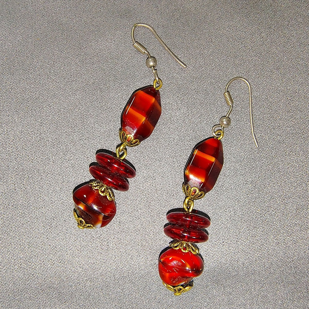 Vintage Chic Red and Gold Beaded Earrings