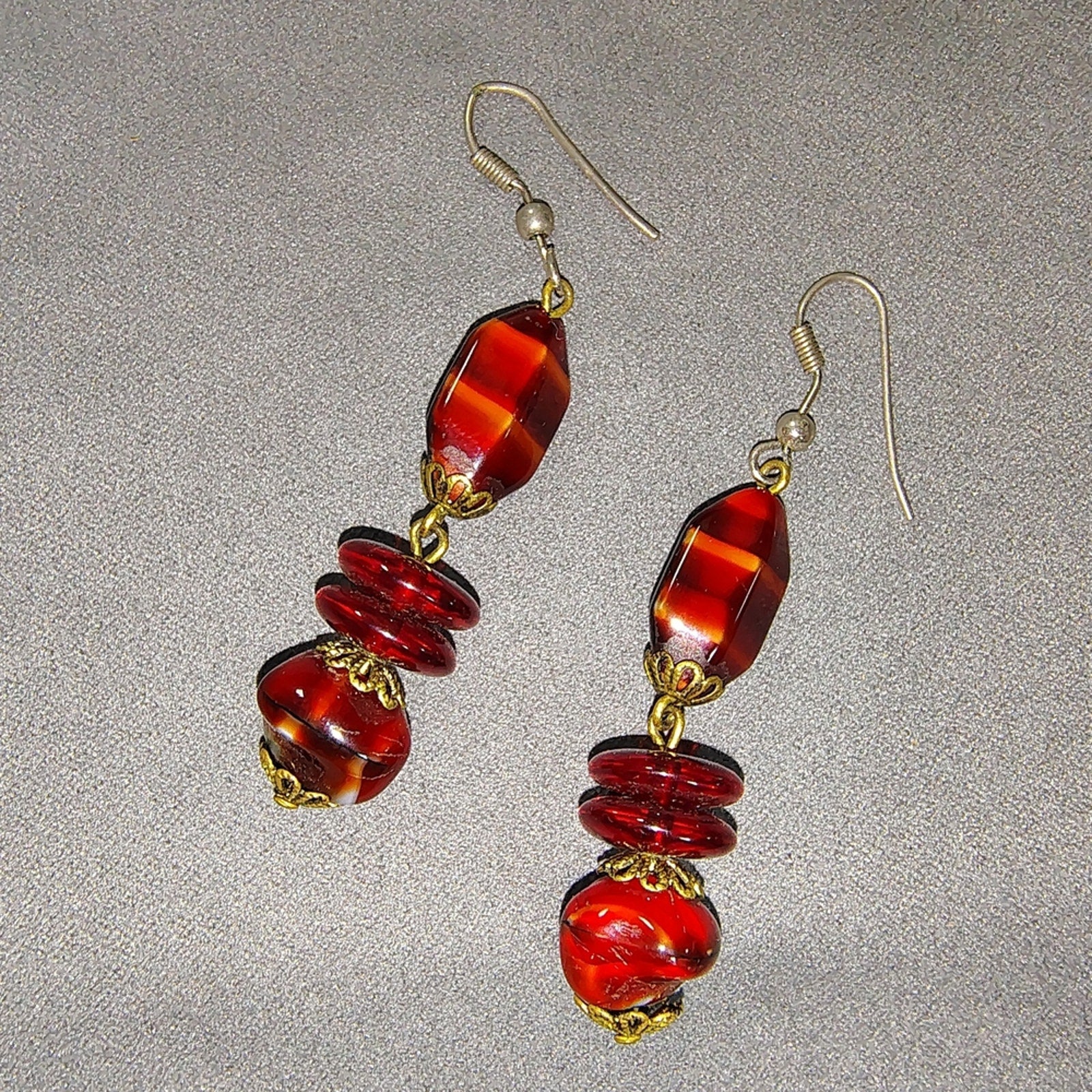 Vintage Chic Red and Gold Beaded Earrings