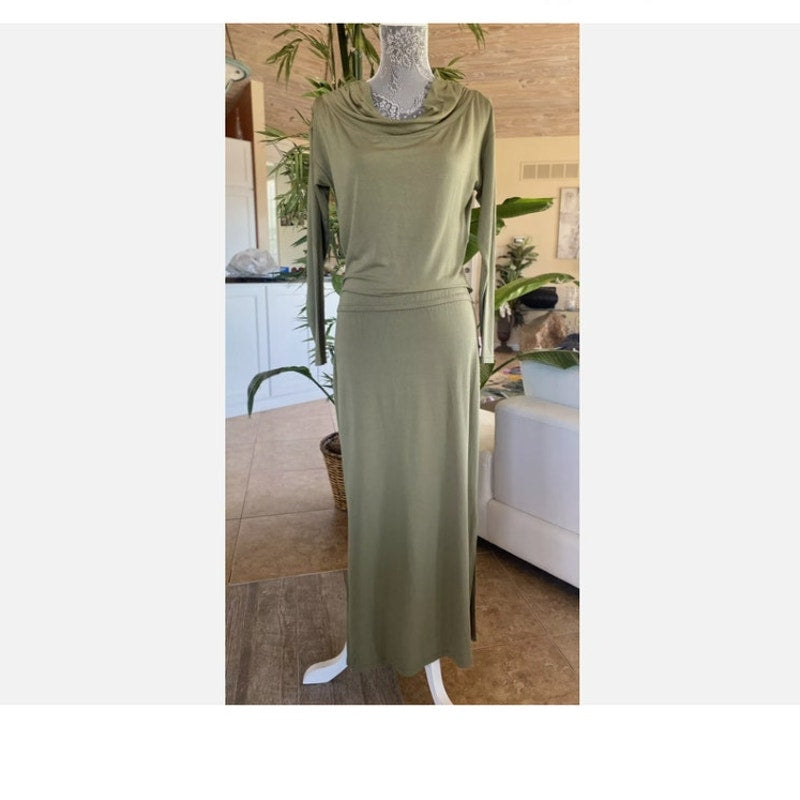 DKNY PUR cowl neck Midi Green Dress SZ M