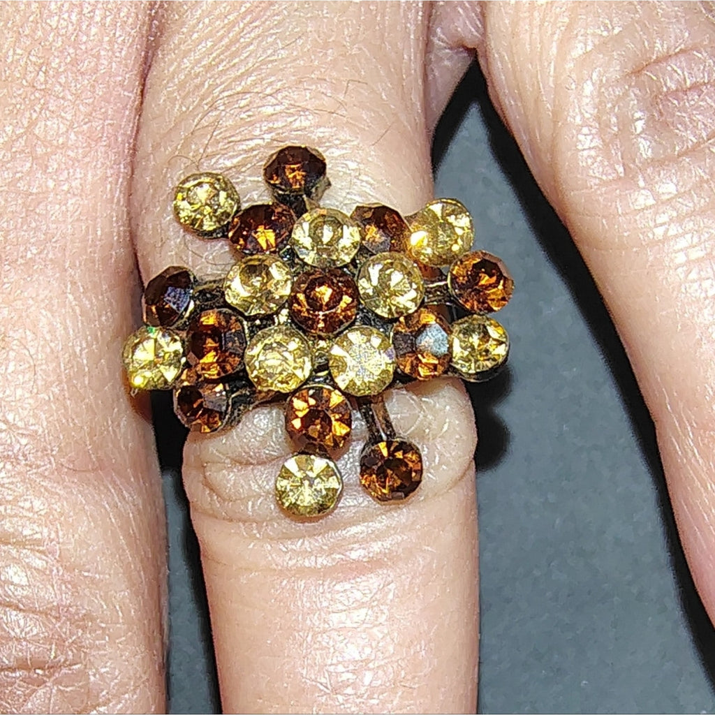 Vintage Elegant Gold and Brown Cluster Ring - adjustable