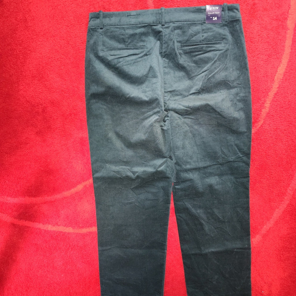 J. Crew Lush Green Velour Straight Leg Pants Sz 14 NWT