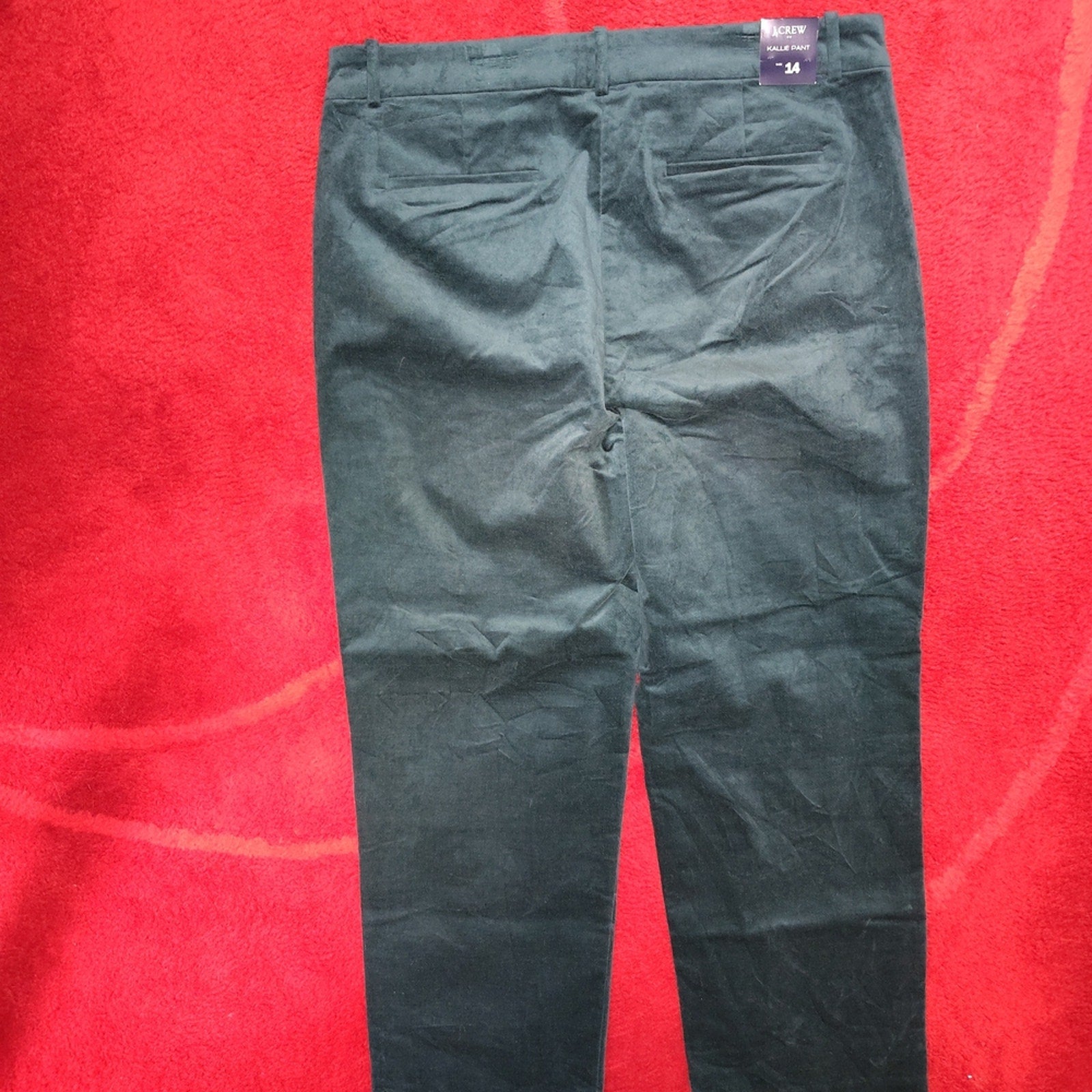 J. Crew Lush Green Velour Straight Leg Pants Sz 14 NWT