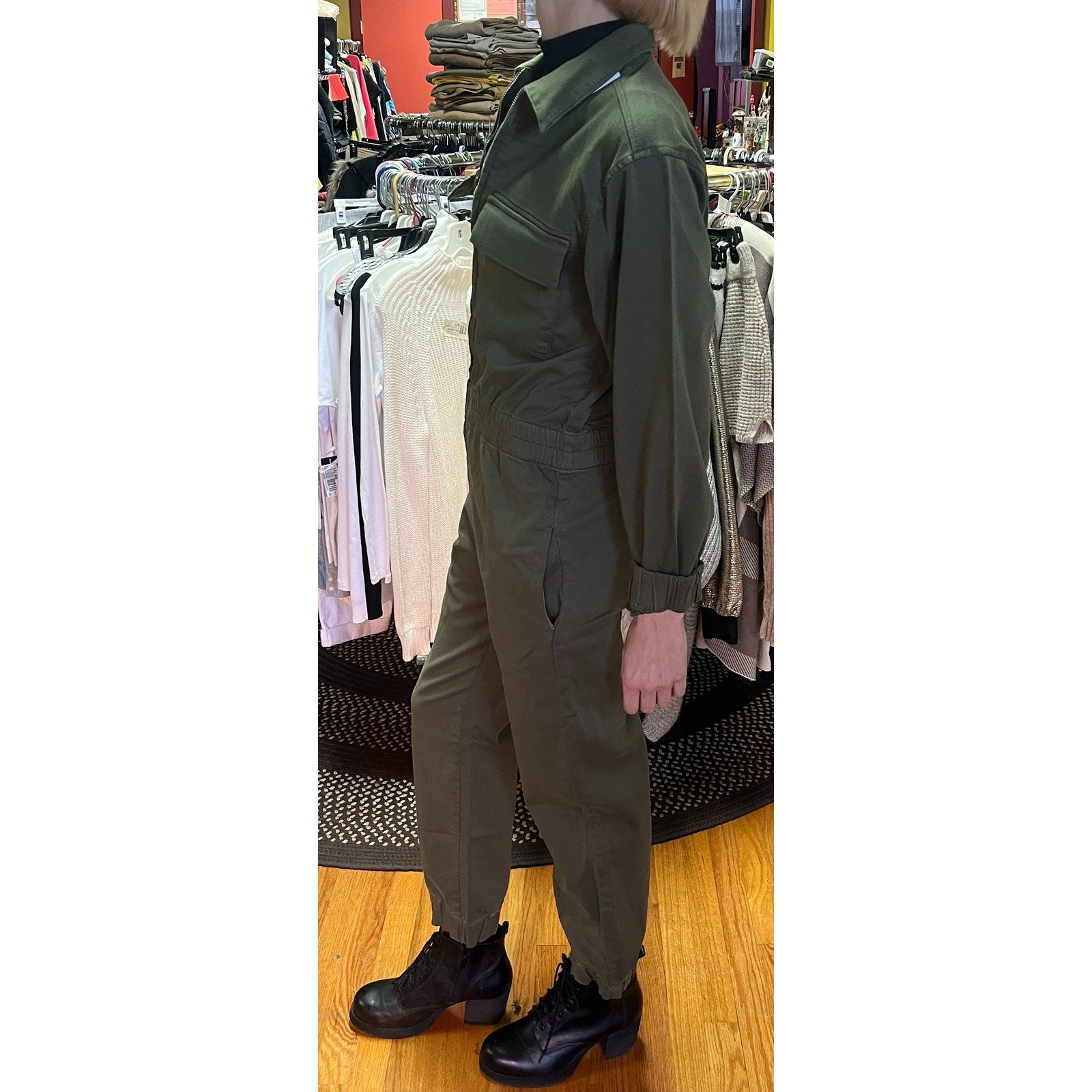 Warp + Weft Army Green Jumpsuit SZ M