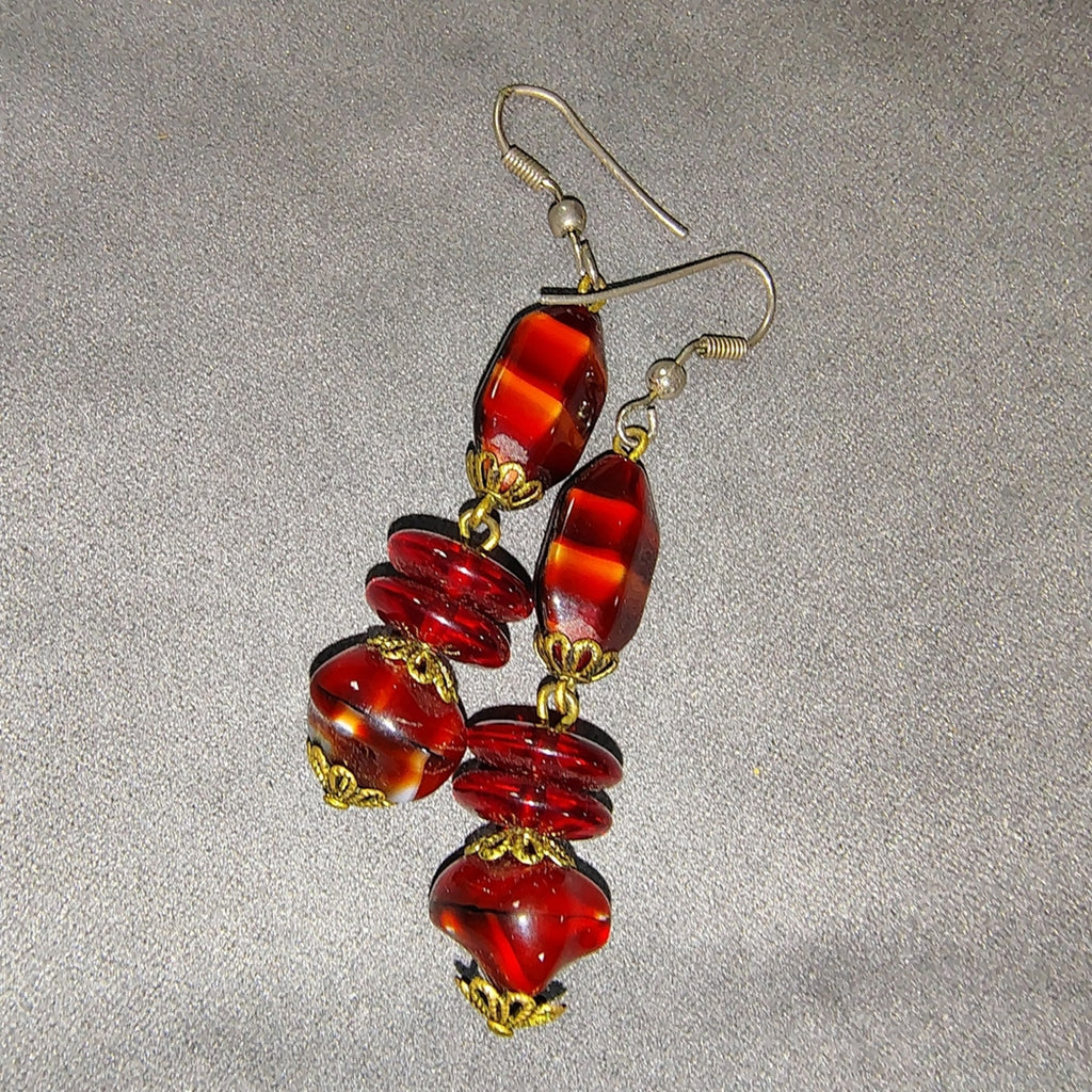 Vintage Chic Red and Gold Beaded Earrings