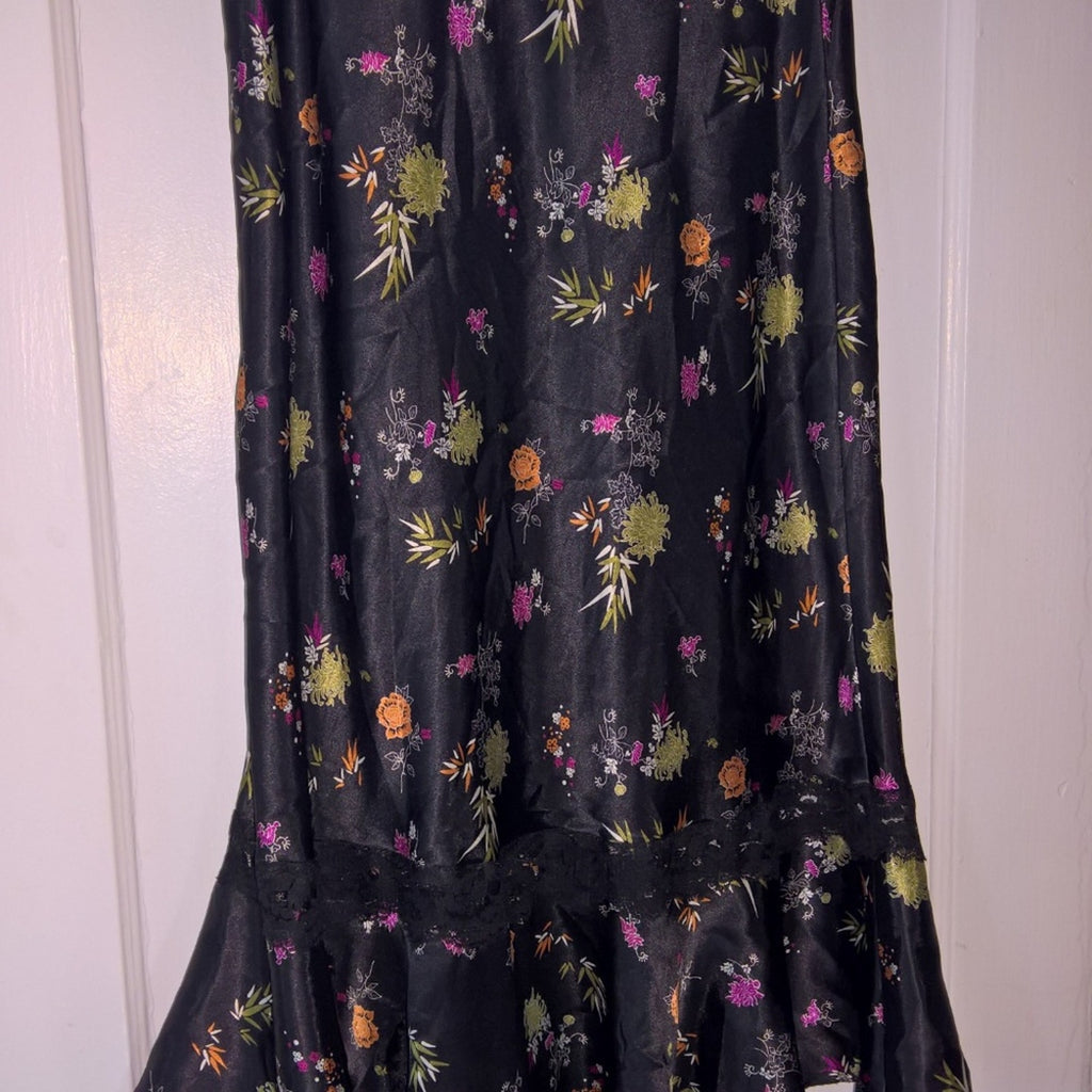 Vintage Asian Inspired Satin & Lace Mermaid Cut Shirt Sz L