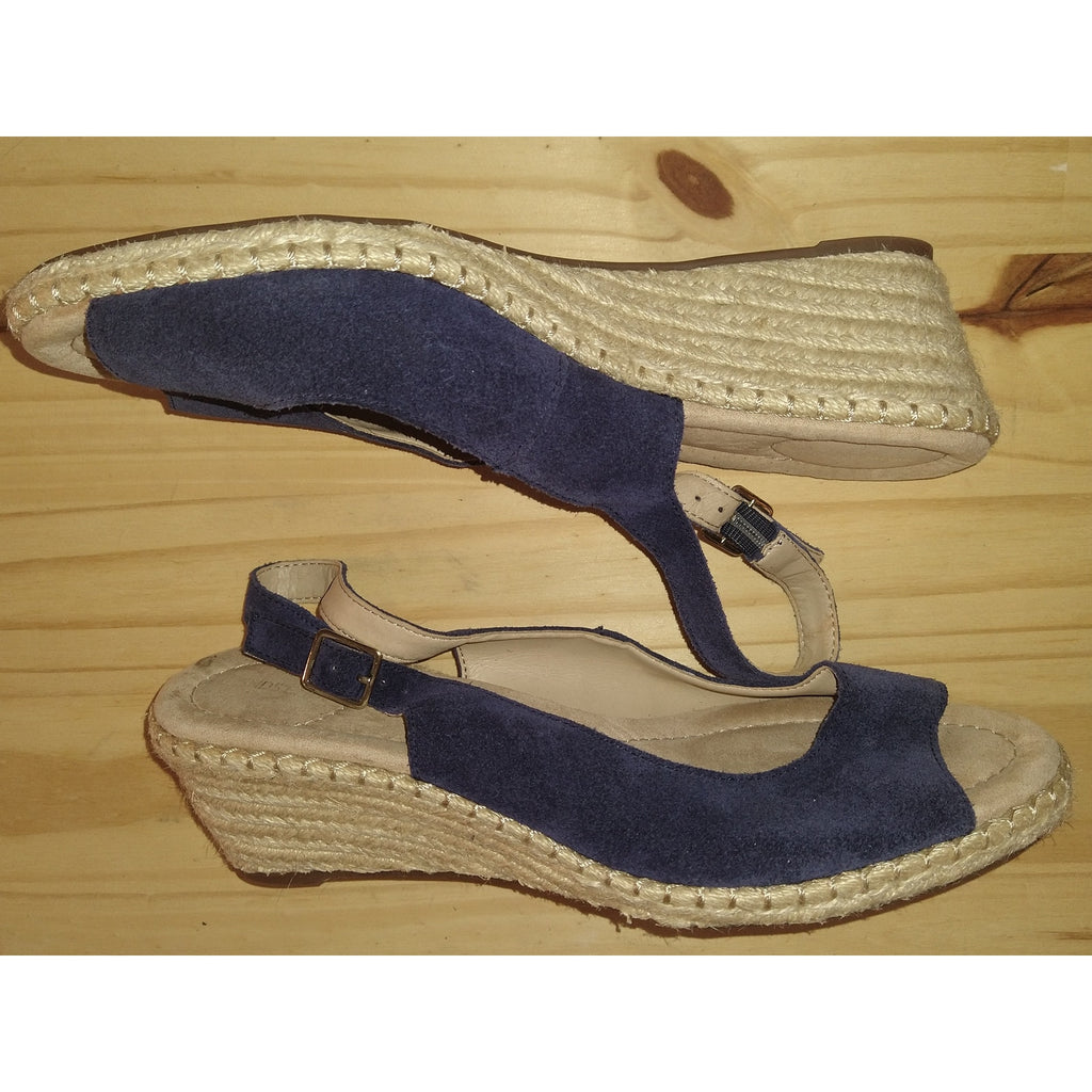 Lands End Blue Bast suede sling backs espadrilles Sz 10