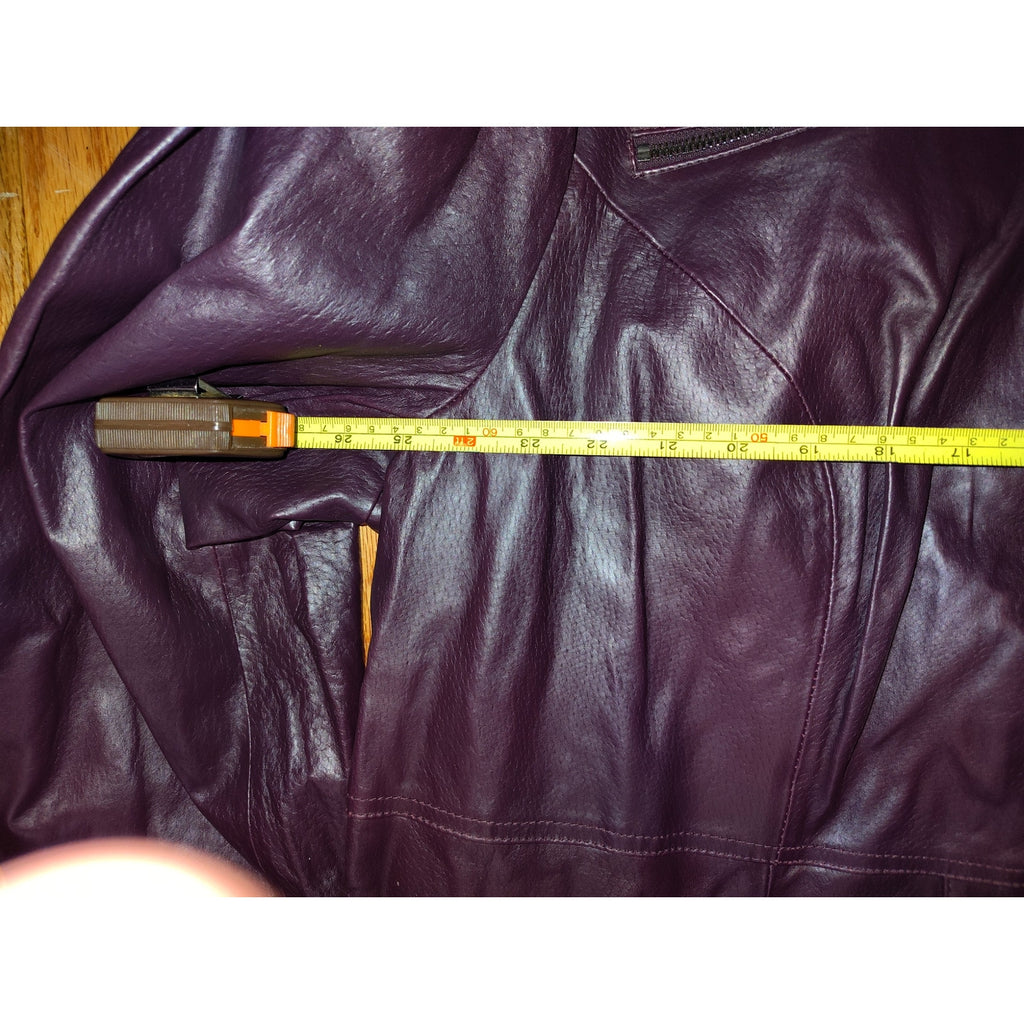 Jessica London Burgundy Leather long Jacket Sz 26