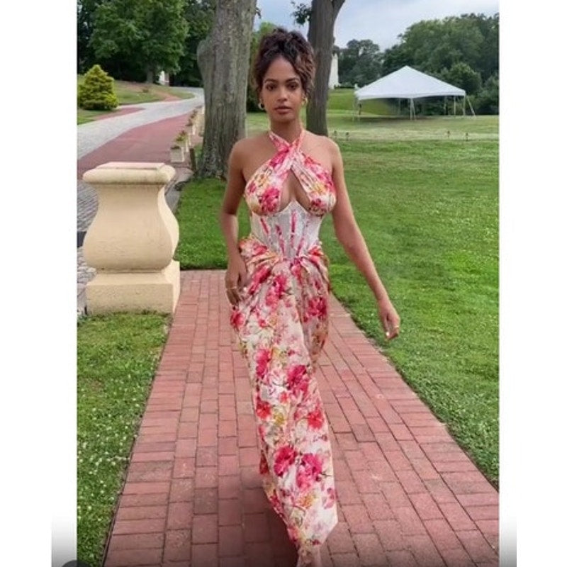 Miss Circle Zarina Floral Lace Corset Satin Dress Sz M NWT