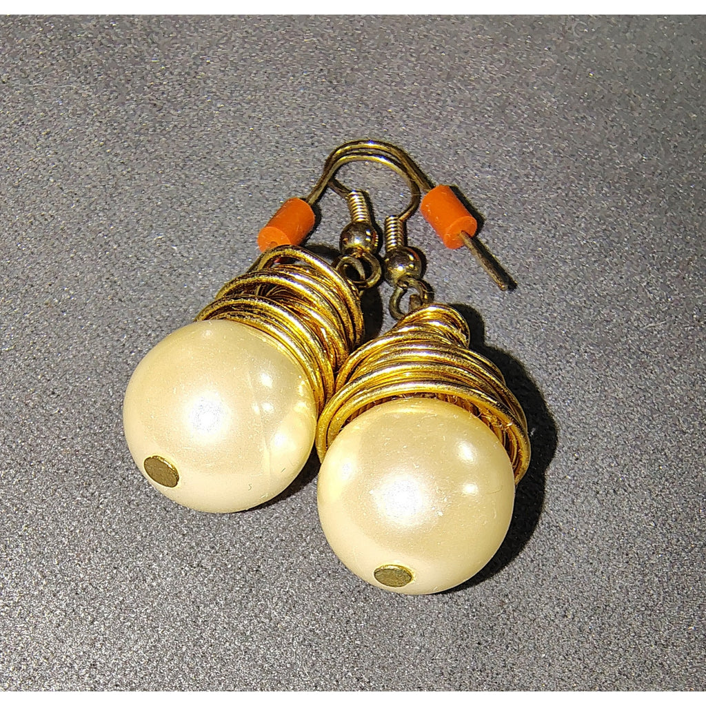 Gold Wire and Pearl Drop Earrings